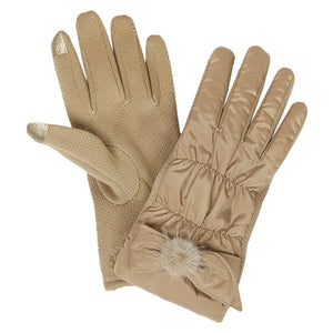 Taupe Winter One Size Ribbon Shirring Smart Touch Gloves. Before running out the door into the cool air, you’ll want to reach for these toasty gloves to keep your hands incredibly warm. Accessorize the fun way with these gloves, it's the autumnal touch you need to finish your outfit in style. Awesome winter gift accessory!