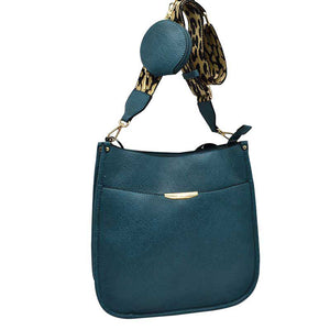 Teal 2 IN 1 Animal Print Strap Crossbody Bag Set, The Crossbody is designed with a large main pocket inside, which can perfectly hold all your daily items when you go out, such as wallets, mobile phones, umbrellas, etc. Its strong and durable soft vegan leather makes it long lasting. This bold looking crossbody bag can be used in office, outing or any other occasions.