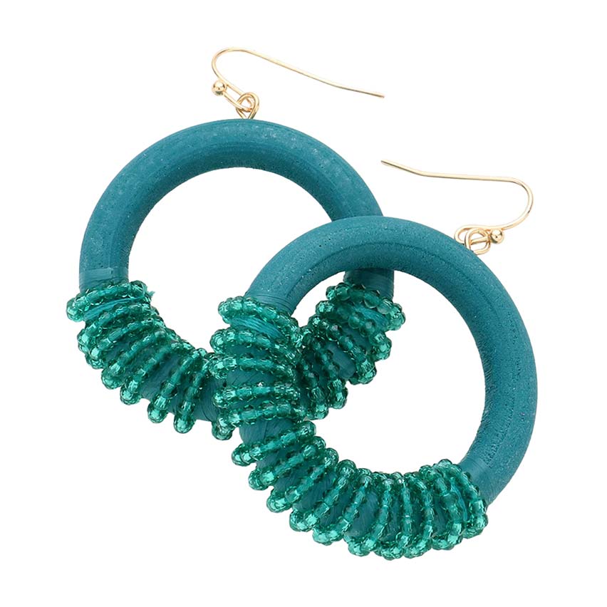 Teal Faceted Bead Wrapped Open Wood Circle Dangle Earrings, Put on a pop of color to complete your ensemble in perfect style with these gorgeous bead-wrapped wood circle earrings. The beautifully crafted design adds a gorgeous glow to any outfit with these wrapped wood circle earrings. Perfect for adding just the right amount of shimmer & shine on any occasion.