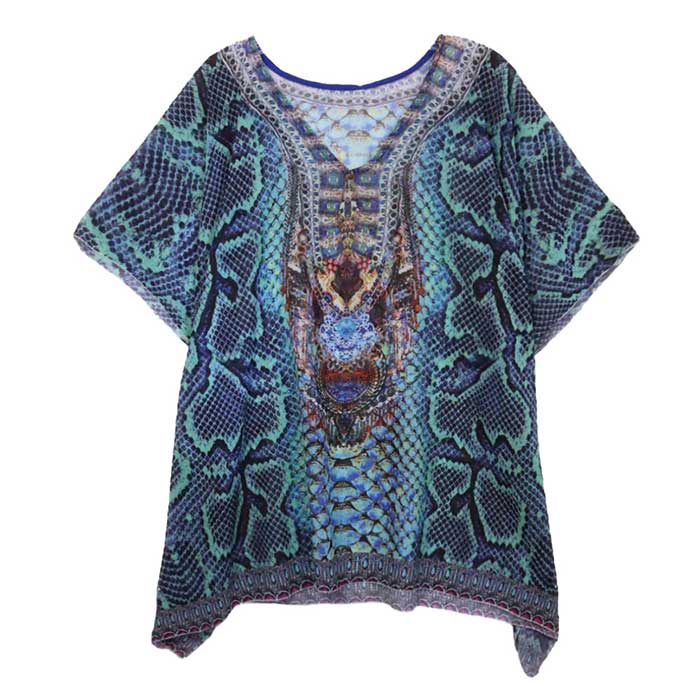 Teal Mixed Print Poncho, this Cover Up poncho featuring mixed print and a relaxed silhouette. Lightweight and Breathable Fabric, Close to Skin, Comfortable to Wear. Suitable for Weekend, Work, Holiday, Beach, Party, Club, Night, Evening, Date, Casual and Other Occasions in Spring, Summer and Autumn.