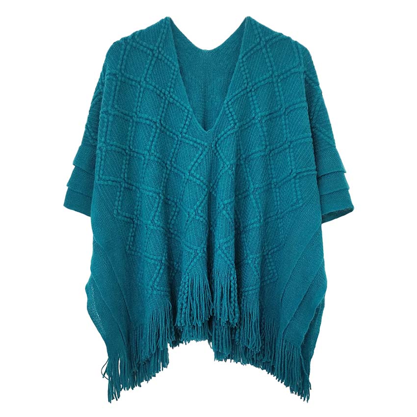 Teal Pattern Detailed Crochet Poncho, a beautifully made crochet poncho with pattern detailed that is on-trend & fabulous & will surely amp up your beauty in perfect style. A luxe addition to any cold-weather ensemble. The perfect accessory, luxurious, trendy, super soft chic capelet. It keeps you warm and toasty in winter & cold weather. You can throw it on over so many pieces elevating any casual outfit!