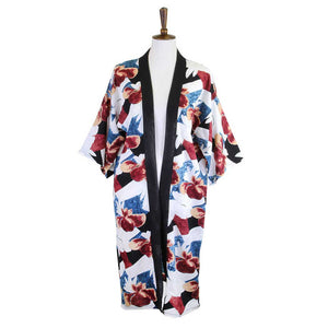 Teal Tropical Printed Half Sleeves Cover Up Kimono Poncho, on trend & fabulous, a luxe addition to any weather ensemble. The perfect accessory, luxurious, trendy, super soft chic capelet, keeps you warm and toasty. You can throw it on over so many pieces elevating any casual outfit! Perfect Gift for Wife, Mom, Birthday, Holiday, Anniversary, Fun Night Out.