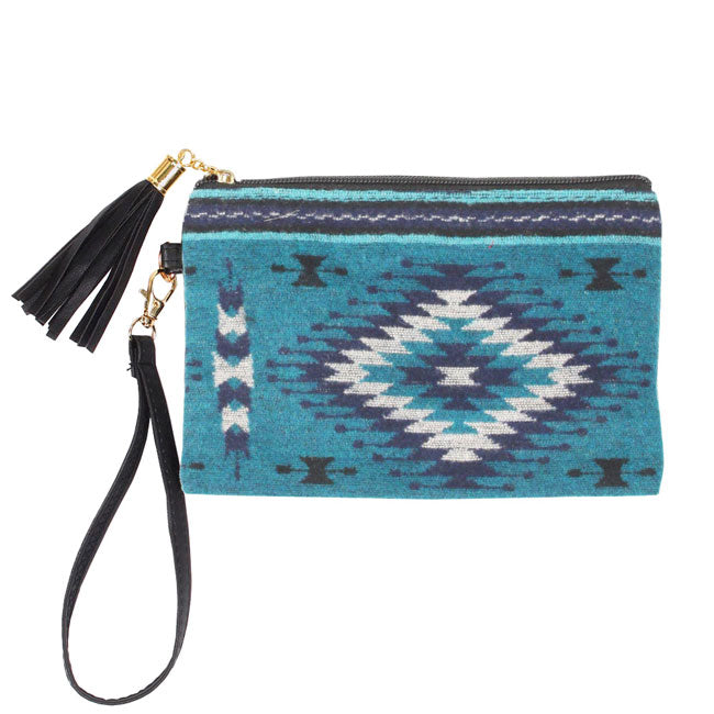 Teal Western Patterned Wristlet Pouch Bag. Show your trendy side with this awesome pouch bag Whether you are out shopping, going to the pool or beach, this pouch bag is the perfect accessory. Spacious enough for carrying any and all of your belongings and essentials. Perfect Birthday Gift, Anniversary Gift, Just Because Gift, Mother's day Gift, Summer, Sea Life & night out on the beach etc.