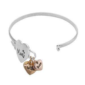 Three Tone Mom Metal Heart Charm Hook Bracelet. Express your love with this bracelets, reminding her that you’ll always cherish her as your first caregiver. Our Mom Metal heart charm hook bracelets Collection shows her how much you care every day or on special occasions like her birthday, Anniversary Gift, Valentine’s Day, Mother’s Day or Christmas!