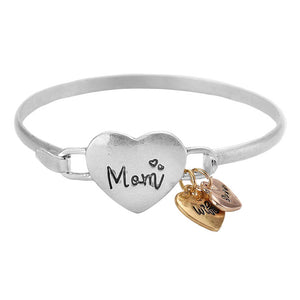 Three Tone Mom Metal Heart Charm Hook Bracelet. Express your love with this bracelets, reminding her that you’ll always cherish her as your first caregiver. Our Mom Metal heart charm hook bracelets Collection shows her how much you care every day or on special occasions like her birthday, Anniversary Gift, Valentine’s Day, Mother’s Day or Christmas!