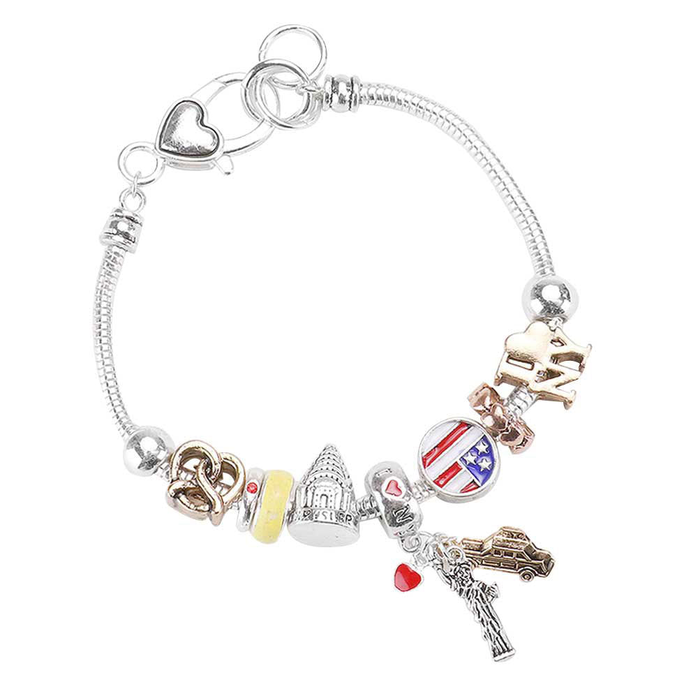 Antique SIlver New York Charm Multi Bead Bracelet, Get ready with these Multi Bead Bracelet, put on a pop of color to complete your ensemble.Perfect for adding just the right amount of shimmer & shine and a touch of class to special events. . Perfect Birthday Gift, Anniversary Gift, Mother's Day Gift, Graduation Gift.