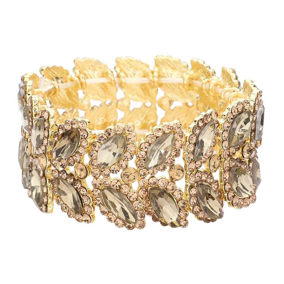 Topaz Marquise Stone Embellished Stretch Evening Bracelet, This Marquise Stretch Bracelet sparkles all around with it's surrounding round stones, stylish stretch bracelet that is easy to put on, take off and comfortable to wear. It looks modern and is just the right touch to set off LBD. Perfect jewelry to enhance your look. Awesome gift for birthday, Anniversary, Valentine’s Day or any special occasion.