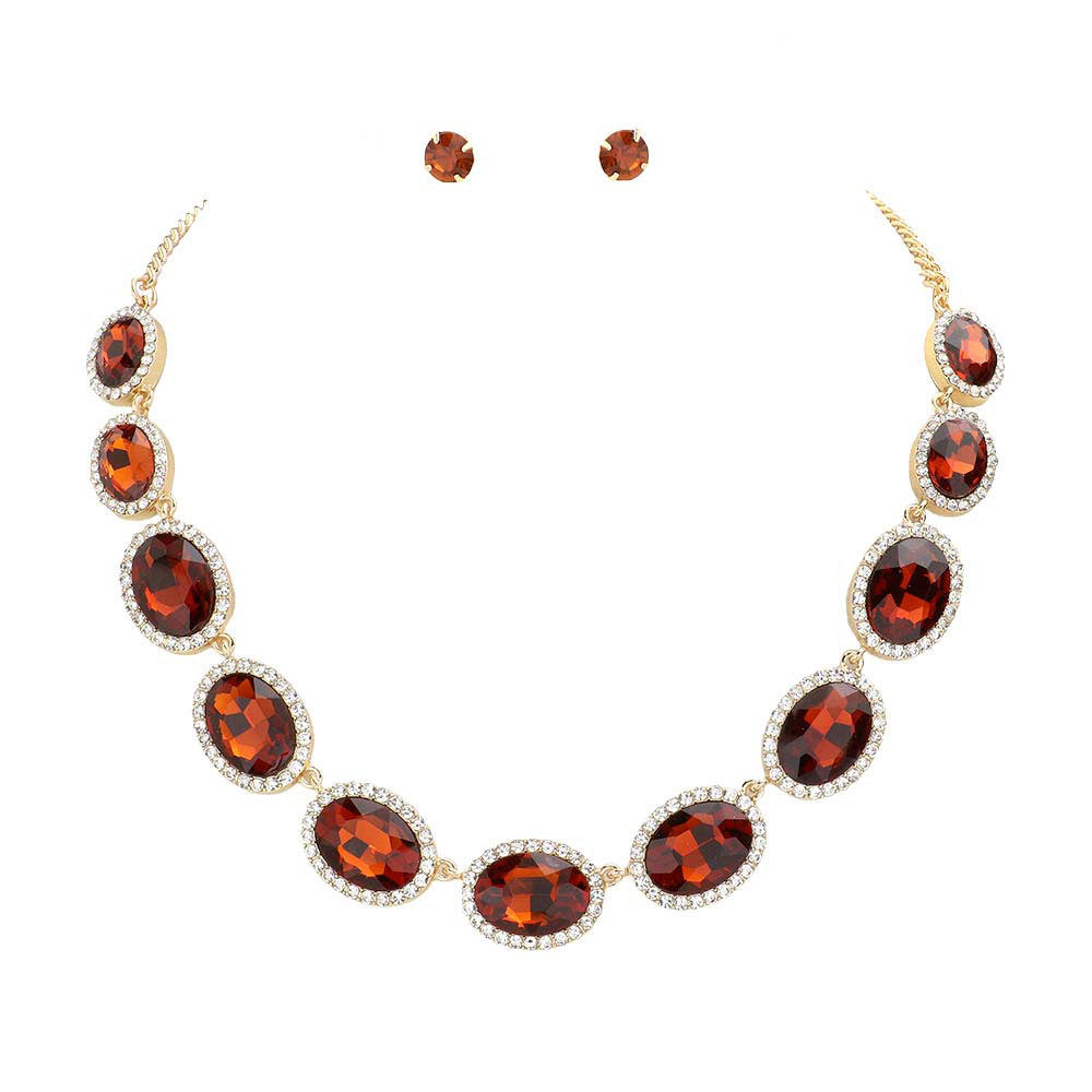 Topaz Oval Stone Link Evening Necklace, this gorgeous jewelry set will show your class on any special occasion. The elegance of these stones goes unmatched, great for wearing on any special occasion! Stunning jewelry set will sparkle all night long making you shine like a diamond on special occasions.