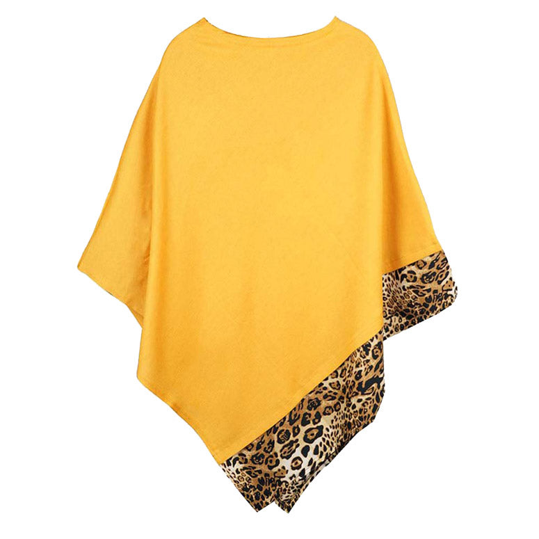 Mustard Leopard Trim Solid Poncho Mustard Leopard Trim Poncho Leopard Trim Ruana Shawl, cozy, warm pullover ladies animal print trim poncho makes the perfect fashion statement this winter, Slip this on to add instant gorgeousness to your look! Perfect Gift Birthday, Christmas, Anniversary, Holiday, Valentine;s Day, Sister, Mom, Wife