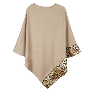 Taupe Leopard Trim Solid Poncho Taupe Leopard Trim Poncho Leopard Trim Ruana Shawl, cozy, warm pullover ladies animal print trim poncho makes the perfect fashion statement this winter, Slip this on to add instant gorgeousness to your look! Perfect Gift Birthday, Christmas, Anniversary, Holiday, Valentine;s Day, Sister, Mom, Wife