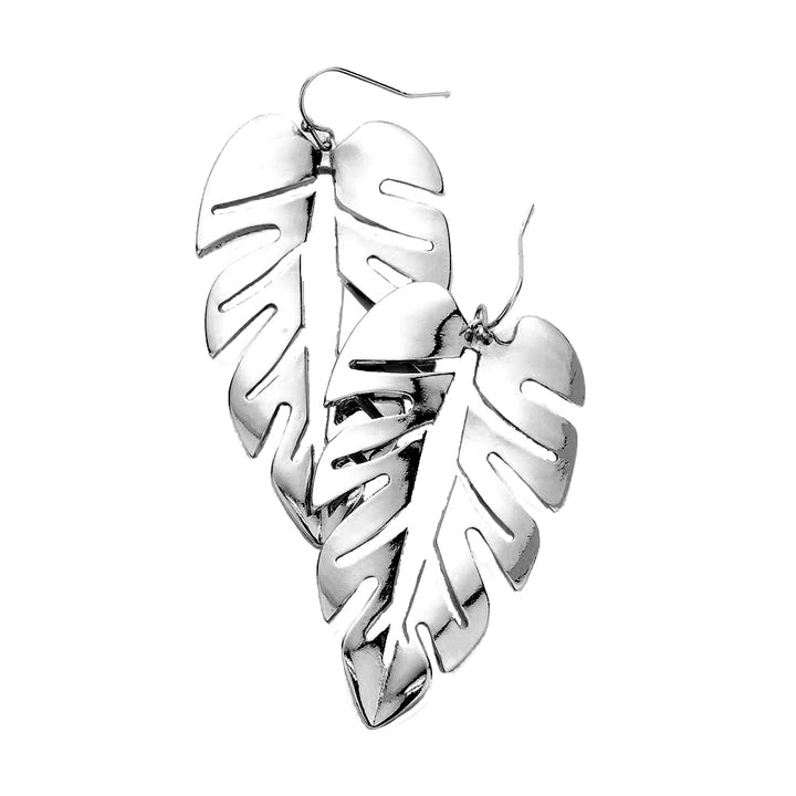 Tropical Leaf Cut Out Metal Earrings Tropical Leaf Metal Earrings Leaf Earrings Tropical Earrings Silver Leaf Earrings Metal Cut Out Earrings