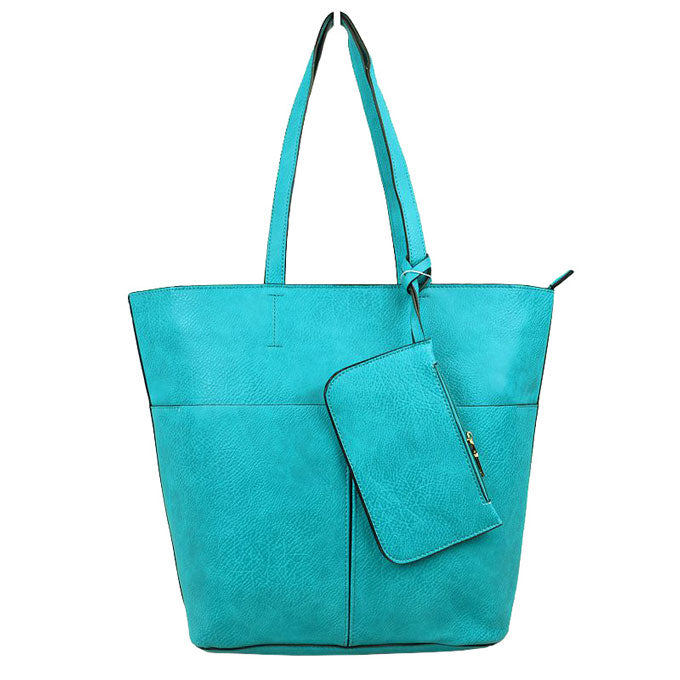 Turquoise 3 In 1 Large Soft  Leather Women's Tote Handbags, There's spacious and soft leather tote offers triple the styling options. Featuring a spacious profile and a removable pouch makes it an amazing everyday go-to bag. Spacious enough for carrying any and all of your outgoing essentials. The straps helps carrying this shoulder bag comfortably. Perfect as a beach bag to carry foods, drinks, big beach blanket, towels, swimsuit, toys, flip flops, sun screen and more.