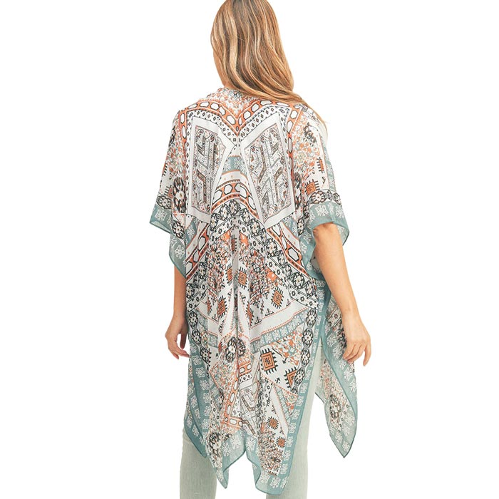 Turquoise Abstract Patterned Cover Up Kimono Poncho, this timeless abstract patterned kimono Poncho is soft, lightweight, and breathable fabric, close to the skin, and comfortable to wear. Suitable for beaches, parties, clubs, nights, evenings, and any season. Perfect gift for a wife, birthday, holiday, or fun night out.