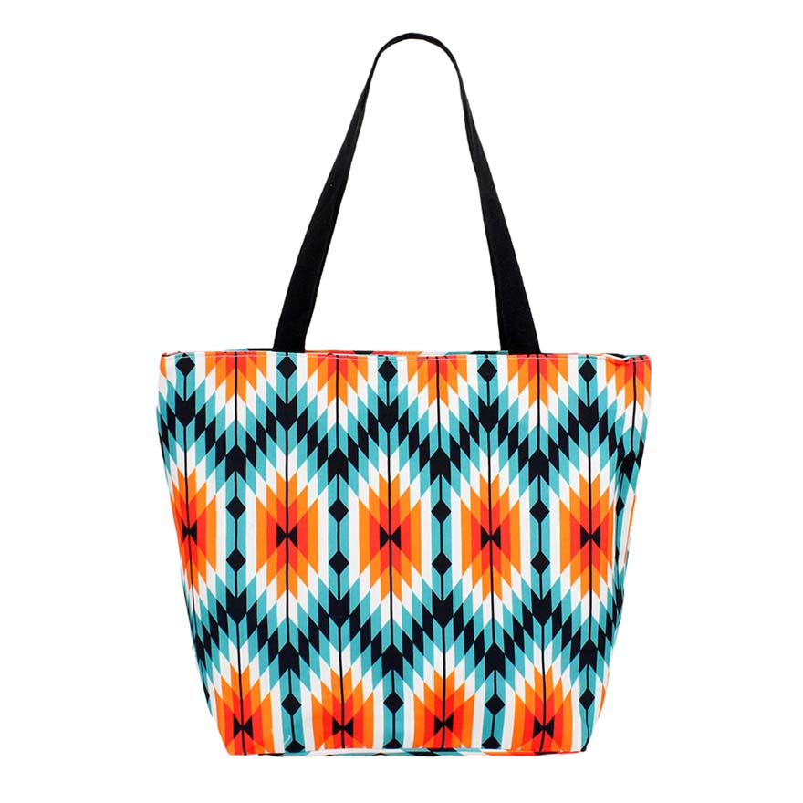 Turquoise Aztec Patterned Beach Tote Bag, whether you're shopping, heading to the pool, or the beach, this aztec  patterned beach tote bag is the perfect accessory. Keep your essentials safe on the go while still having standout style, roomy enough to tote all your items for a day. It's a Perfect birthday gift, anniversary gift, Mother's Day gift, holiday getaway, or any other occasion.