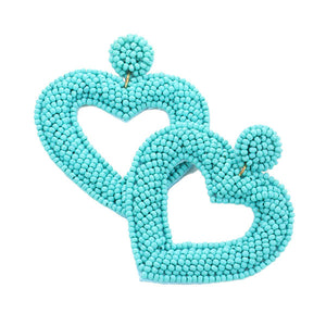 Turquoise Beaded Open Heart Drop Earrings, put on a pop of color to complete your ensemble. Beautifully crafted design adds a gorgeous glow to any outfit. Perfect for adding just the right amount of shimmer & shine. Perfect for Birthday Gift, Anniversary Gift, Mother's Day Gift, Graduation Gift, Valentine's Day Gift.