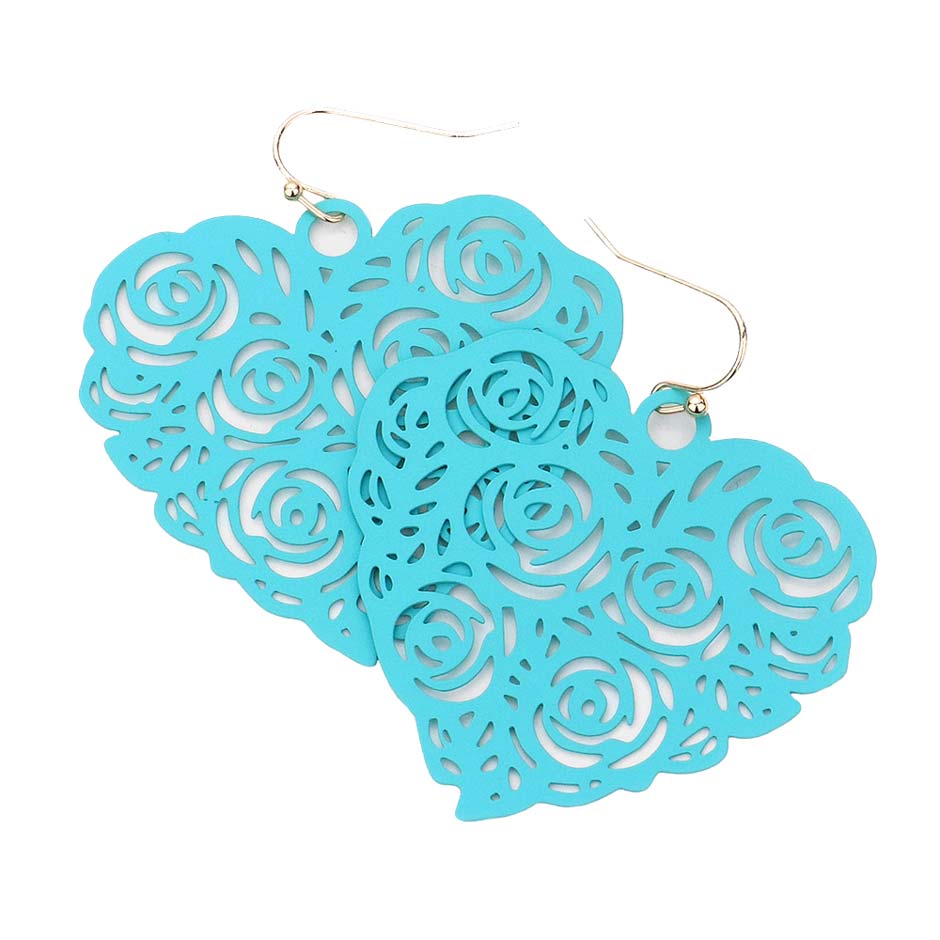 Turquoise Cut Out Flower Detailed Brass Metal Heart Dangle Earrings, Take your love for accessorizing to a new level of affection with the floral heart dangle earrings. These earrings are crafted with metal & a heart design that adds a gorgeous glow to any outfit. Adorable and will get you into that lovely mood in an instant! Wear these gorgeous earrings to make you stand out from the crowd & show your trendy choice this valentine.