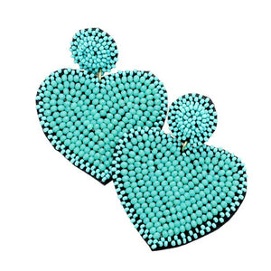 Turquoise Felt Back Beaded Heart Dangle Earrings, Take your love for statement accessorizing to a new level of affection with the heart dangle earrings. Accent all your sundresses with the extra fun vibrant color handmade beaded heart earrings, which are crafted with high-quality seed beads with elaborate handwoven knit by Artisans. Wear these gorgeous earrings to make you stand out from the crowd & show your trendy choice. 