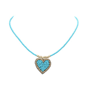 Turquoise Felt Back Beaded Heart Pendant Necklace, this beautiful heart-themed pendant necklace is the ultimate representation of your class & beauty. Get ready with these heart pendant necklaces to receive compliments putting on a pop of color to complete your ensemble in perfect style for anywhere, any time, or any other occasion.