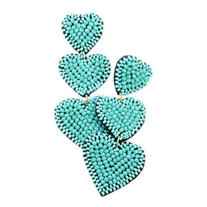 Turquoise Felt Back Beaded Triple Heart Link Dangle Earrings, put on a pop of color to complete your ensemble. Perfect for adding just the right amount of shimmer & shine and a touch of class to special events. Perfect Birthday Gift, Anniversary Gift, Mother's Day Gift, Graduation Gift.