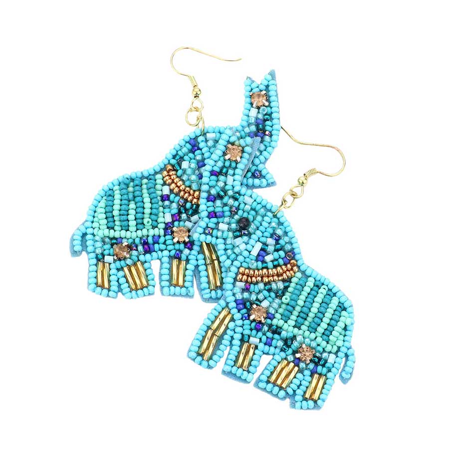 Turquoise Felt Back Elephant Beaded Dangle Earrings, put on a color to complete your ensemble with animal elephant theme. Beautifully crafted design adds a gorgeous glow to any outfit. Perfect for adding just the right amount of shimmer & shine. It will be your new favorite accessory. Perfect for Birthday Gift, Anniversary Gift, Mother's Day Gift, Graduation Gift.