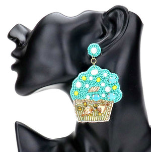 Turquoise Felt Back Multi Bead Cupcake Earrings. Beaded Cupcake earrings fun handcrafted jewelry that fits your lifestyle, These gorgeous pieces will show your class in any special occasion. Enhance your attire with these vibrant artisanal earrings to show off your fun trendsetting style. Goes with any of your casual outfits and Adds something extra special. Great gift idea for your Loving One.