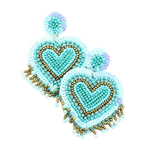 Turquoise Felt Back Seed Bead Sequin Heart Earrings, Get ready with these Seed Bead Sequin Heart Earrings, put on a pop of color to complete your ensemble. Perfect for adding just the right amount of shimmer & shine and a touch of class to special events. Perfect Birthday Gift, Anniversary Gift, Mother's Day Gift, Graduation Gift