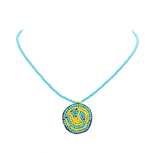 Turquoise Felt Back Seed Beaded Smile Pendant Necklace, this beautiful Smile-themed pendant necklace is the ultimate representation of your class & beauty.  Perfect for adding just the right amount of shine and a touch of class this any happy moments. Perfect gift for Birthdays, valentine's day & other meaningful occasions.