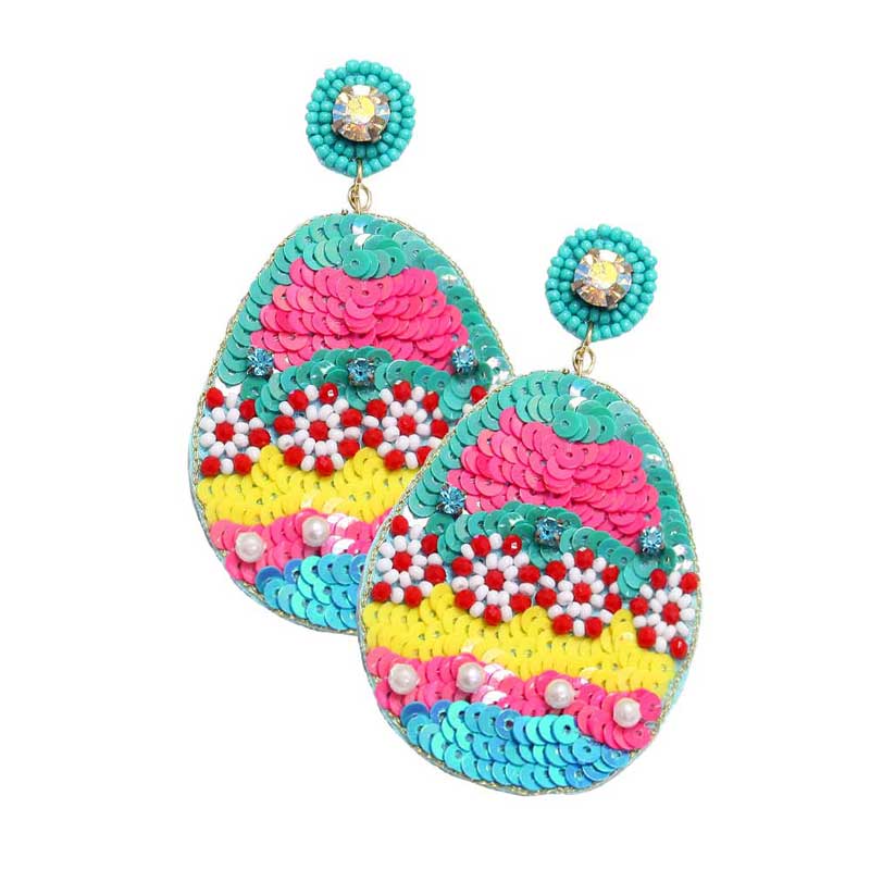 Turquoise Felt Back Sequin Easter Egg Dangle Earrings, perfect for the festive season, embrace the Easter spirit with these cute enamel egg dangle earrings, these adorable dainty gift earrings are bound to cause a smile or two. Surprise your loved ones on this Easter Sunday occasion, great gift idea for Wife, Mom, or your Loving One.