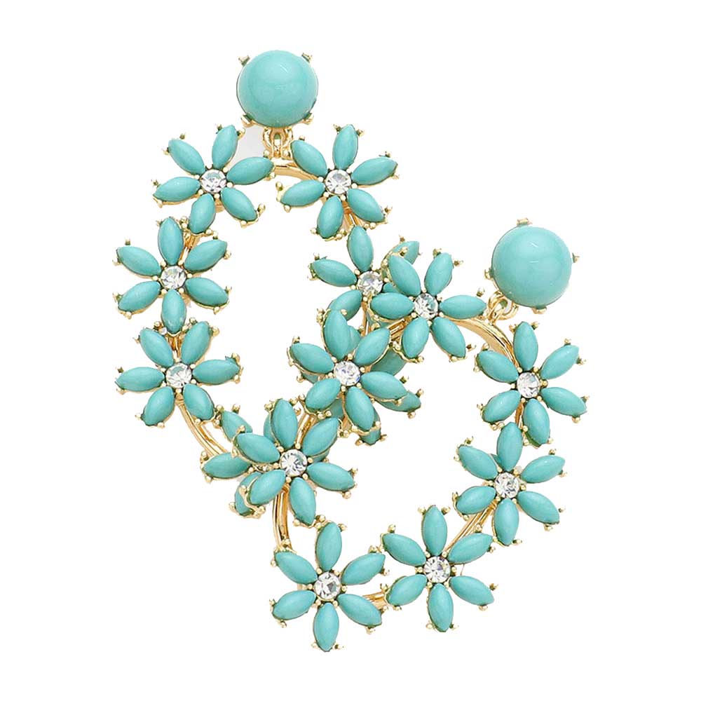 Turquoise Flower Cluster Dangle Evening Earrings, are beautifully decorated to dangle on your earlobes on special occasions for making you stand out from the crowd. Wear these dangle evening earrings to show your unique yet attractive & beautiful choice. Coordinate these  evening earrings with any special outfit to draw everyone's attention.
