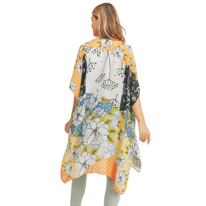 Turquoise Flower Print Cover Up Kimono Poncho, Absolutely fab for this summer & spring season to amp up your attire & make you comfortable in dressing up. These kimonos feature a beautiful flower pattern that is easy to pair with so many tops. Lightweight and breathable fabric, comfortable to wear. Suitable for weekends, work, holidays, beach, parties, clubs, nights, evenings, dates, casual and other occasions in spring, summer & autumn.