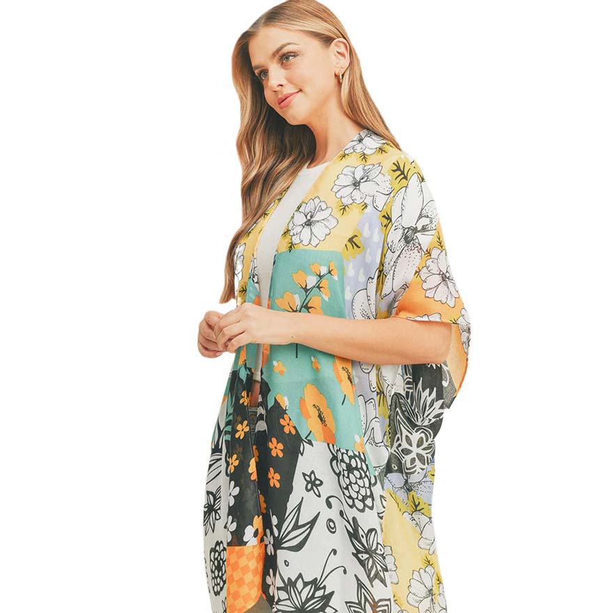 Turquoise Flower Print Cover Up Kimono Poncho, Absolutely fab for this summer & spring season to amp up your attire & make you comfortable in dressing up. These kimonos feature a beautiful flower pattern that is easy to pair with so many tops. Lightweight and breathable fabric, comfortable to wear. Suitable for weekends, work, holidays, beach, parties, clubs, nights, evenings, dates, casual and other occasions in spring, summer & autumn.