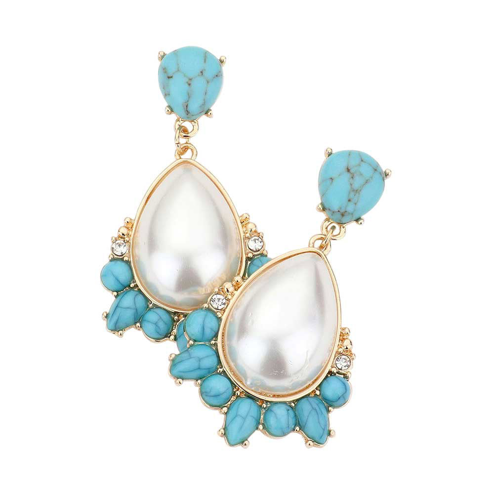 Turquoise Glamorous Natural Stone Pearl Dangle Earrings, are beautifully crafted earrings that dangle on your earlobes with a perfect glow to make you stand out and show your unique and beautiful look everywhere, every time. Put on a pop of color to complete your ensemble in a gorgeous way. Perfect for adding just the right amount of shimmer & shine and a touch of perfect class to any occasion.