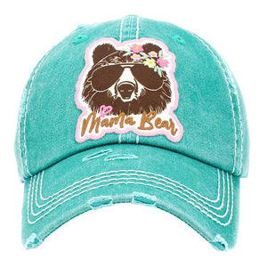 Turquoise Mama Bear Message Vintage Baseball Cap. Fun cool animal themed vintage cap. This peace Mama Bear embroidered baseball cap is made for you. It's fully adjustable and easy to style! Perfect to keep your hair away from you face while exercising, running, playing tennis or just taking a walk outside. Adjustable Velcro strap gives you the perfect fit.