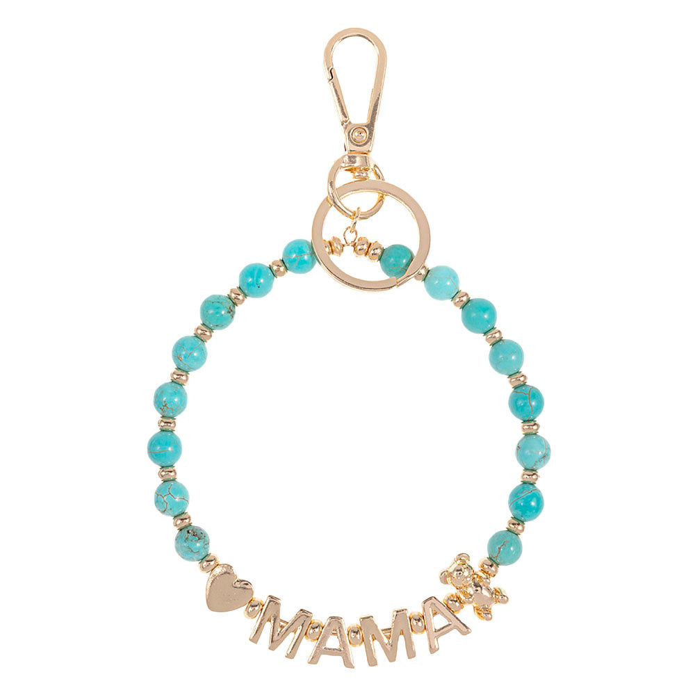 Turquoise Mama Message Heart Bear Pointed Semi Precious Key Chain Bracelet, Make your mom feel special with this gorgeous Bracelet gift! Her heart will swell with joy! Designed to add a gorgeous stylish glow to any outfit. Show mom how much she is appreciated & loved. This piece is versatile and goes with practically anything!