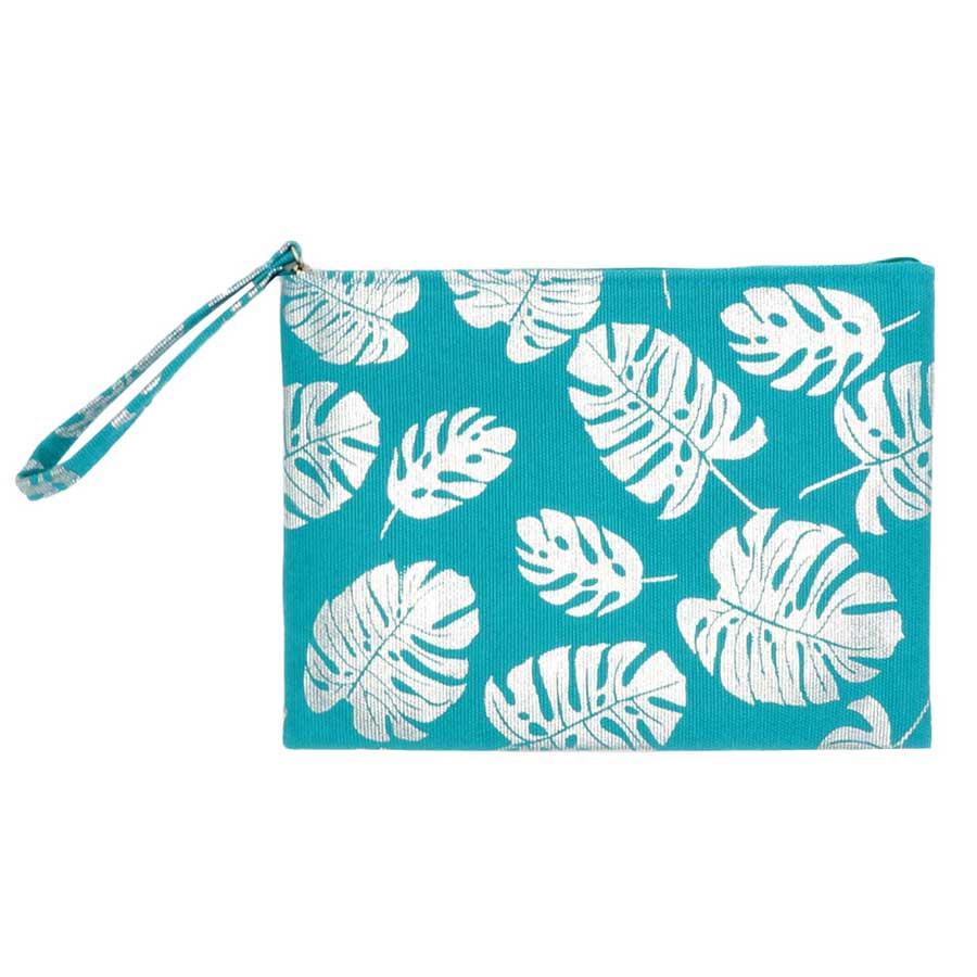 Turquoise Metallic Tropical Leaf Patterned Pouch Clutch Bag, look like the ultimate fashionista even when carrying a small pouch for your money or credit cards. Great for when you need something small to carry or drop in your bag. Perfect for grab and go errands, keep your keys handy & ready for opening doors as soon as you arrive.
