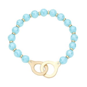 Turquoise Open Metal Link Accented Faceted Beaded Stretch Bracelet, this stunning faceted beaded open metal Accented bracelet can light up any outfit, and make you feel absolutely flawless. Fabulous fashion and sleek style adds a pop of pretty color to your attire, coordinate with any ensemble from business casual to everyday wear.
