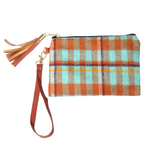 Turquoise Plaid Check Wristlet Pouch Bag, looks like the ultimate fashionista while carrying this trendy bag! Enhance your confidence and make your perfect choice from different and beautiful colors.  It's a beautiful gift and necessary accessory for your friends, family, and yourself. Keep your necessary things without any hassle and go comfortably!