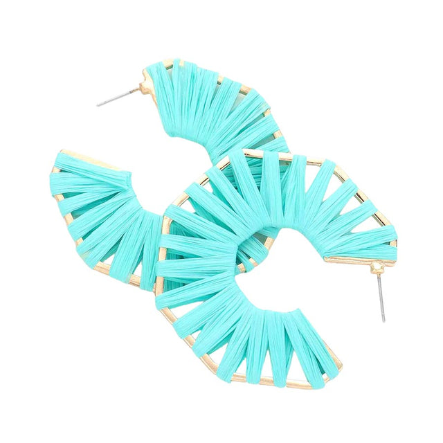 Turquoise Raffia Wrapped Octagon Hoop Earrings, the Beautifully crafted design adds a glow to any outfit. Look like the ultimate fashionista with these earrings! which easily makes your events more enjoyable. Perfect gifts for weddings, birthdays, Christmas, anniversaries, holidays, Mardi Gras, Valentine‚Äö√Ñ√¥s Day, or any occasion.