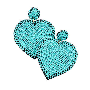 Turquoise Seed Bead Heart Dangle Earrings, Take your love for statement accessorizing to a new level of affection with the heart dangle earrings. Accent all your sundresses with the extra fun vibrant color handmade beaded heart earrings, which are crafted with high-quality seed beads with elaborate handwoven knit by Artisans. Wear these gorgeous earrings to make you stand out from the crowd & show your trendy choice.