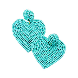 Turquoise Seed Beaded Heart Drop Earrings. Look like the ultimate fashionista with these Earrings! Add something special to your outfit this Valentine! Special It will be your new favorite accessory. Perfect Birthday Gift, Mother's Day Gift, Anniversary Gift, Graduation Gift, Prom Jewelry, Valentine's Day Gift, Thank you Gift.