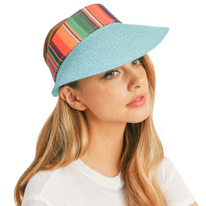 Turquoise Serape Straw Visor Sun Hat, whether you’re basking under the summer sun at the beach, lounging by the pool, or kicking back with friends at the lake, a great hat can keep you cool and comfortable even when the sun is high in the sky.  Large, comfortable, and perfect for keeping the sun off your face, neck, and shoulders, ideal for travelers on vacation or just spending some time in the great outdoors.