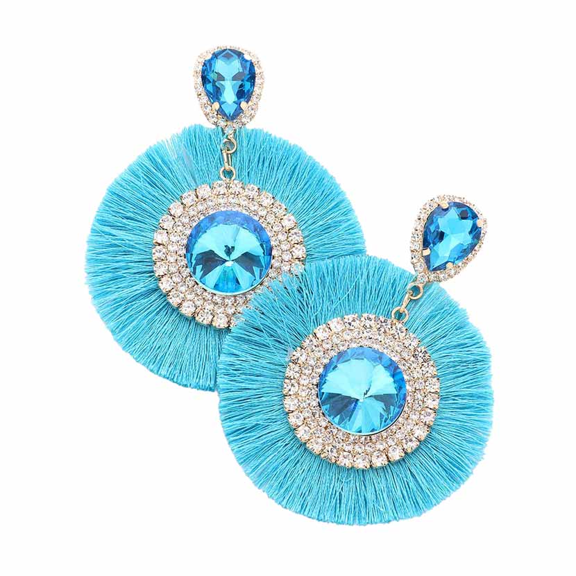 Turqouise Teardrop Round Stone Accented Tassel Fringe Dangle Earrings, completed the appearance of elegance and royalty to drag the crowd's attention on special occasions. The beautifully crafted fringe design adds a gorgeous glow to any outfit, making you stand out and more confident.