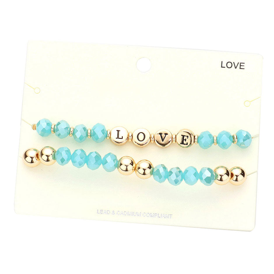 Turquoise Trendy Love Message Faceted Beaded Stretch Bracelets, Get ready with these Bracelet, put on a pop of color to complete your ensemble. Perfect for adding just the right amount of shimmer & shine and a touch of class to special events. Perfect Birthday Gift, Valentine's Gift, Anniversary Gift, Mother's Day Gift, Graduation Gift.