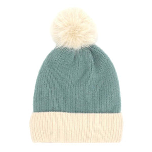 Turquoise Two Tone Knit Pompom Beanie Hat, wear this beautiful pompom Beanie Hat before running out the door into the cool air. It will keep you incredibly warm and toasty on cold days and winter. Accessorize the fun way with this beanie hat to not only get the warmth but also get compliments due to its eye-catchy look. It's the autumnal touch that you need to finish your outfit in style. Beautiful winter gift accessory!