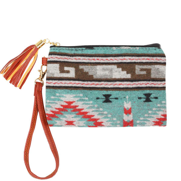 Teal Western Patterned Wristlet Pouch Bag. Show your trendy side with this awesome pouch bag Whether you are out shopping, going to the pool or beach, this pouch bag is the perfect accessory. Spacious enough for carrying any and all of your belongings and essentials. Perfect Birthday Gift, Anniversary Gift, Just Because Gift, Mother's day Gift, Summer, Sea Life & night out on the beach etc.