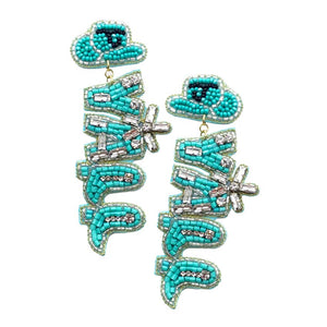 Turquoise Yall Felt Back Beaded Message Dangle Earrings, will remind you to enjoy the journey as you wander, dream, and reach for your goals. Wear these earrings to make your graduation journey meaningful & colorful. Perfect graduation gift for your friends, family & loved ones. Make your grad stunning & meaningful.