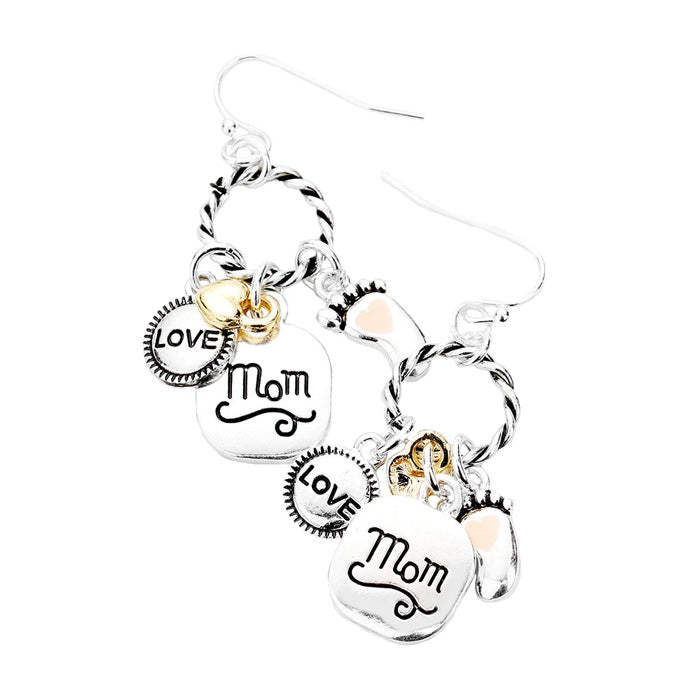 Two Tone Braided Open Circle LOVE Mom Enamel Foot Dangle Earrings, Make your mom feel special with this gorgeous Enamel earrings gift! Her heart will swell with joy! Designed to add a gorgeous stylish glow to any outfit. Show mom how much she is appreciated & loved. This piece is versatile and goes with practically anything! This mom's earrings is perfect Mother's Day gift for all the special women in your life, be it mother, wife, sister or daughter.
