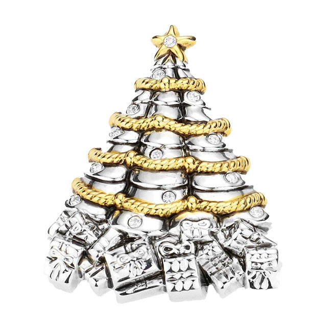Two Tone Metal Christmas Tree Pin Brooch Pendant. Get ready for Christmas with these pin brooches, carry the spirit of Christmas from head to toe. Perfect for adding just the right amount of shimmer & shine and a touch of class to special events. Perfect Christmas gift for your loved ones.