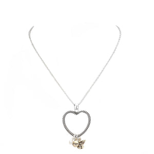 Two Tone Open Metal Heart Pearl Angel Link Pendant Necklace, Get ready with these Pendant Necklace, put on a pop of color to complete your ensemble. Perfect for adding just the right amount of shimmer & shine and a touch of class to special events. Perfect Birthday Gift, Valentine's Day Gift, Anniversary Gift, Mother's Day Gift.