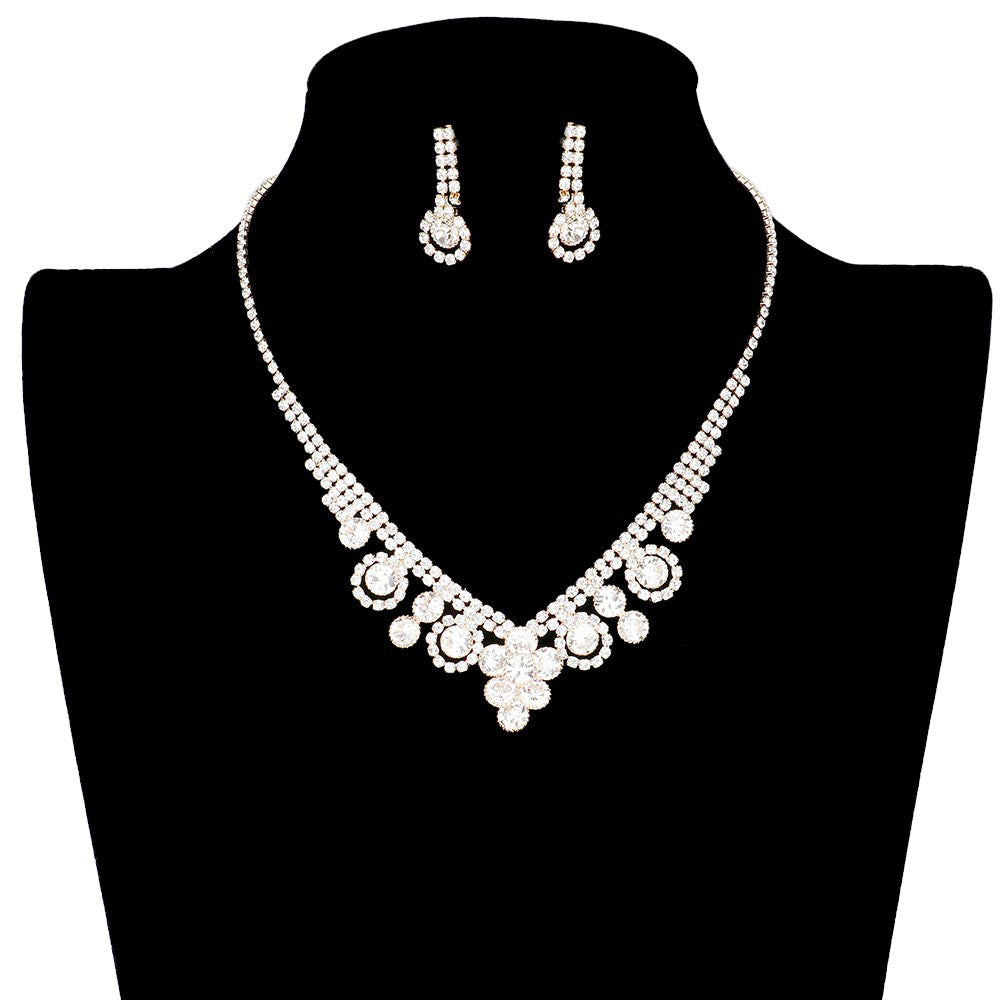Two Tone Round Stone Flower Accented Rhinestone Pave Necklace, put on a pop of color to complete your ensemble. Perfect for adding just the right amount of shimmer & shine and a touch of class to special events. Wear with different outfits to add perfect luxe and class with incomparable beauty. Perfectly lightweight for all-day wear. coordinate with any ensemble from business casual to everyday wear. Perfect Birthday Gift, Anniversary Gift, Mother's Day Gift, Valentine's Day Gift.